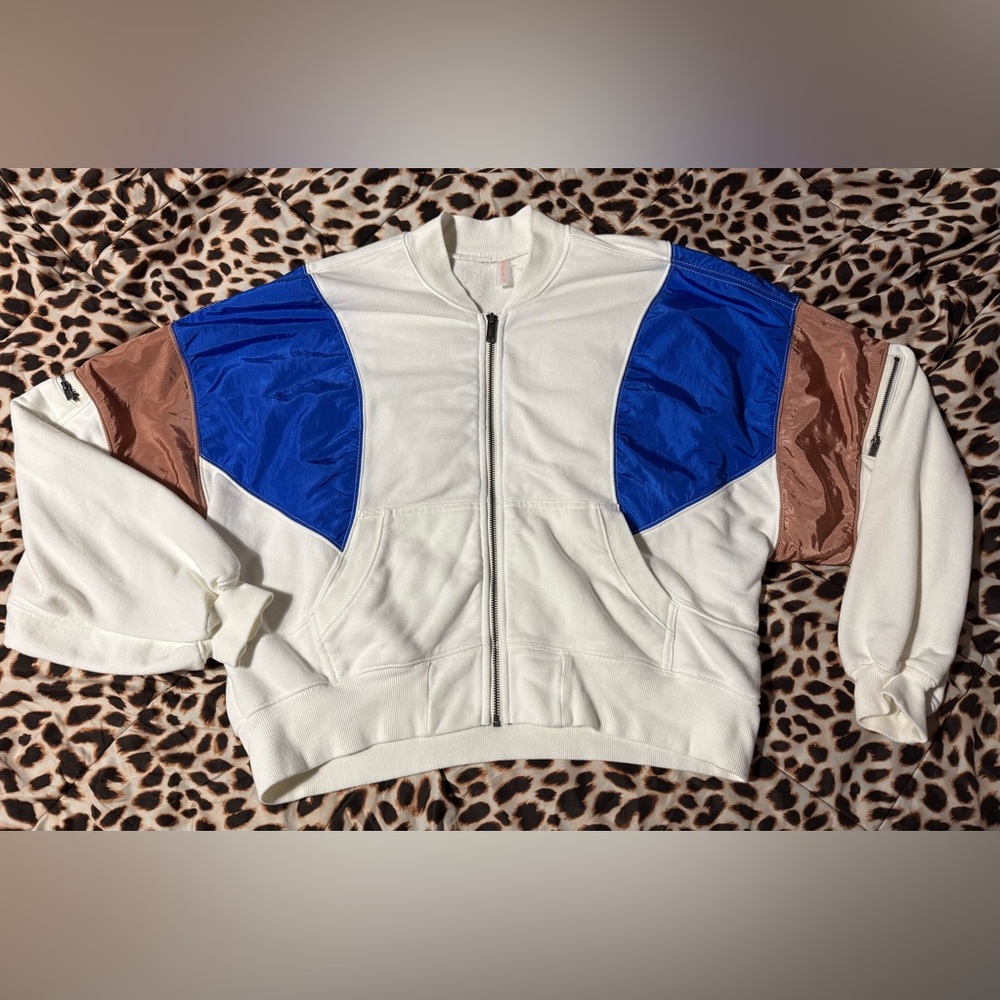 FP Movement by Free People White Jacket with Blue and Brown Accents